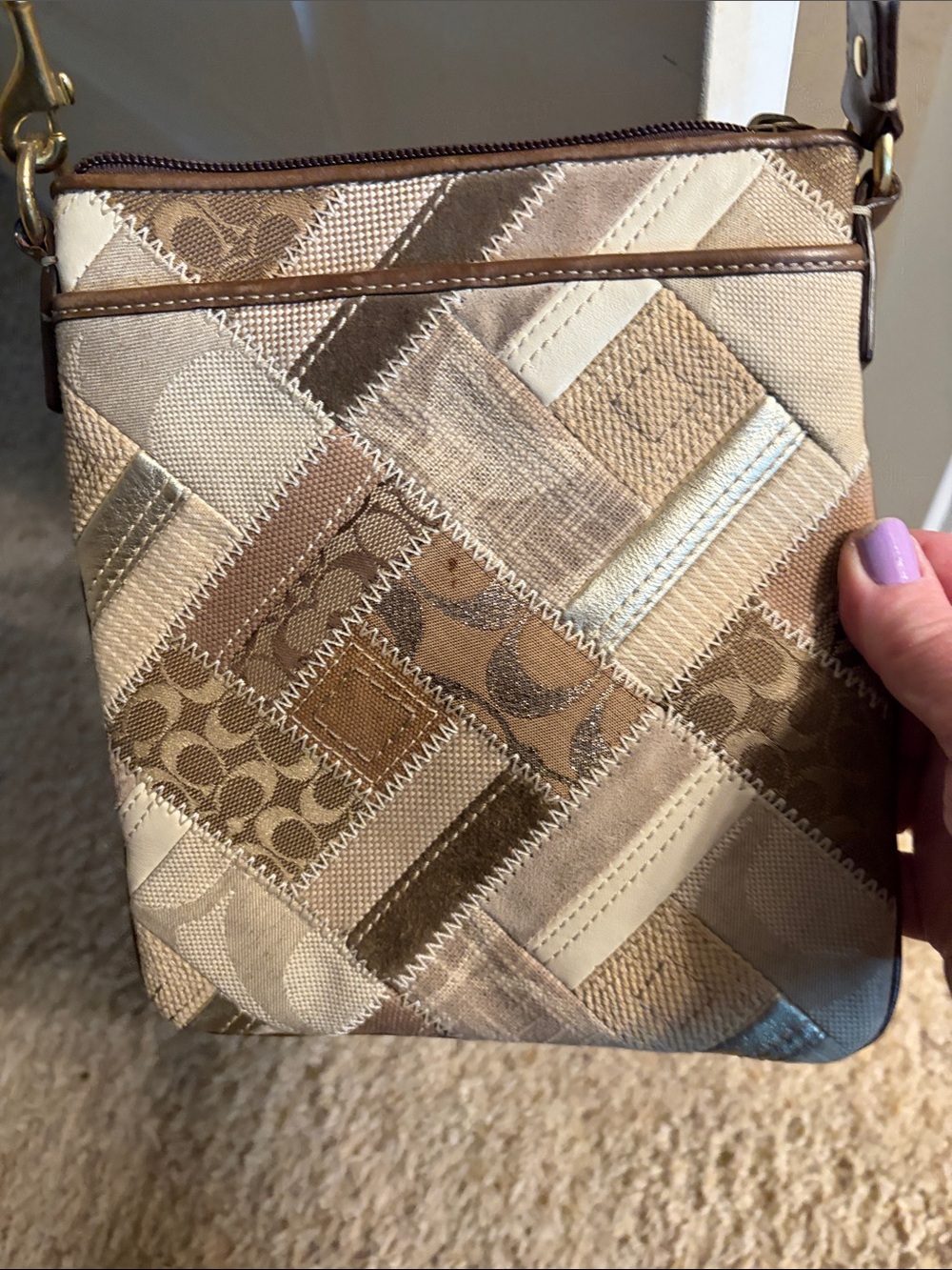 Coach Patchwork Crossbody in Beige and Metallic Accents